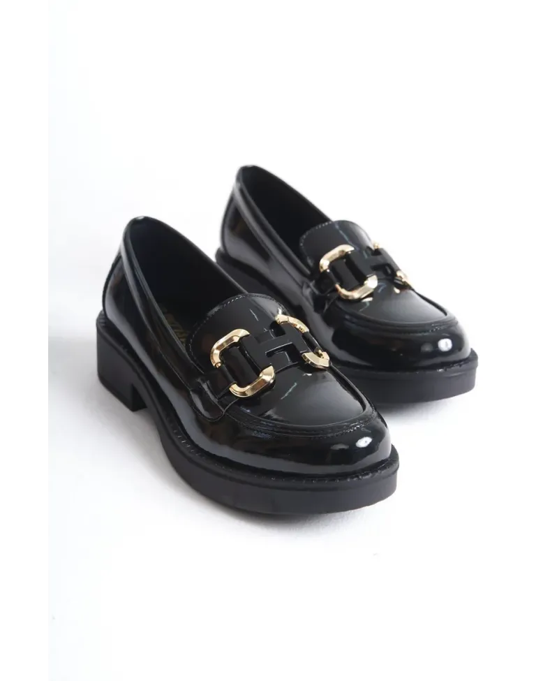 Rugan Siyah Gold Tokalı Kadın Loafer TR17MS02A Somersan Giyim | Kadın, Erkek ve Çocuk Moda