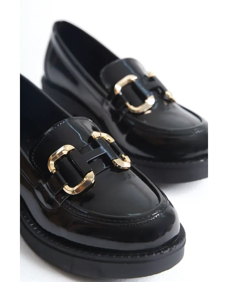 Rugan Siyah Gold Tokalı Kadın Loafer TR17MS02A Somersan Giyim | Kadın, Erkek ve Çocuk Moda