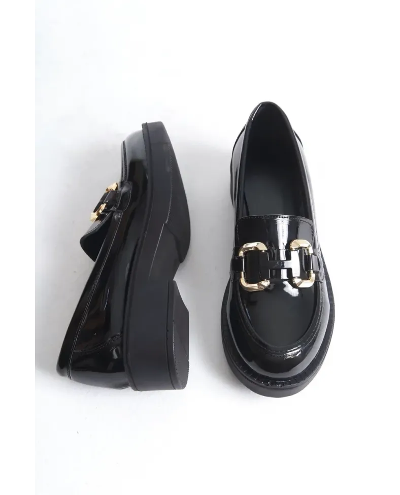 Rugan Siyah Gold Tokalı Kadın Loafer TR17MS02A Somersan Giyim | Kadın, Erkek ve Çocuk Moda