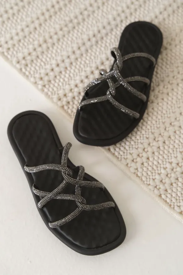 Siyah Kadın Taşlı Terlik TR28MY04A