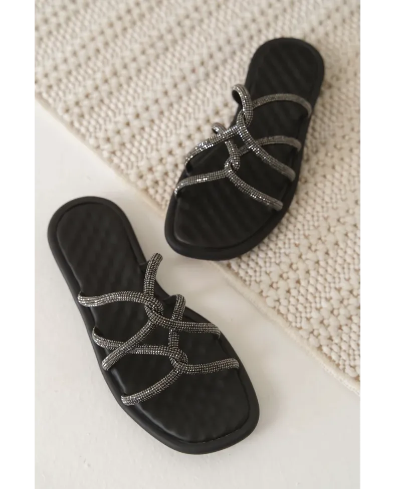 Siyah Kadın Taşlı Terlik TR28MY04A