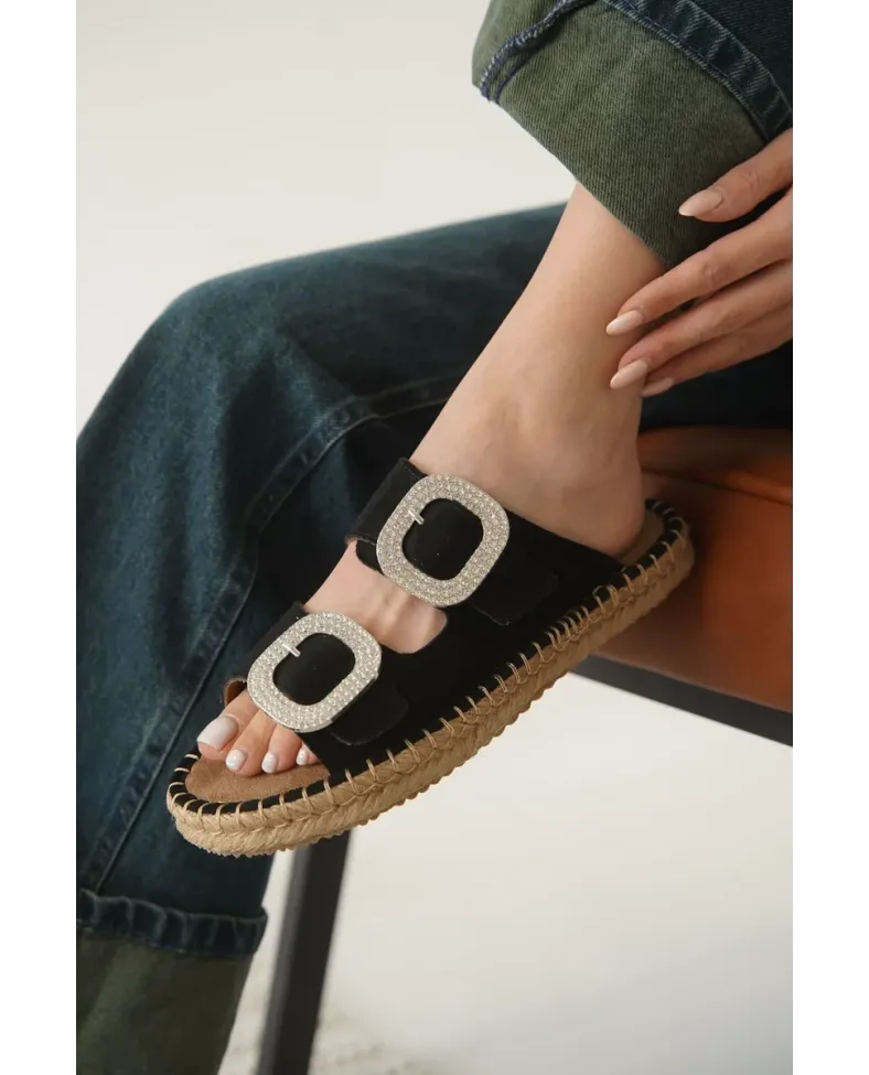 Süet Siyah Taşlı Kadın Terlik TR35MY05A