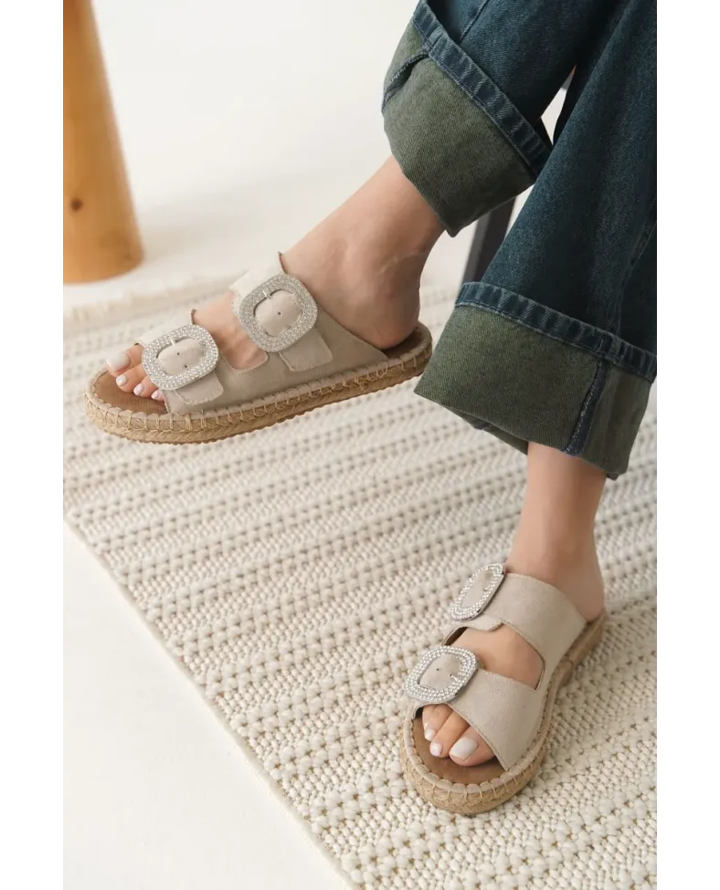 Süet Bej Taşlı Kadın Terlik TR35MY05B