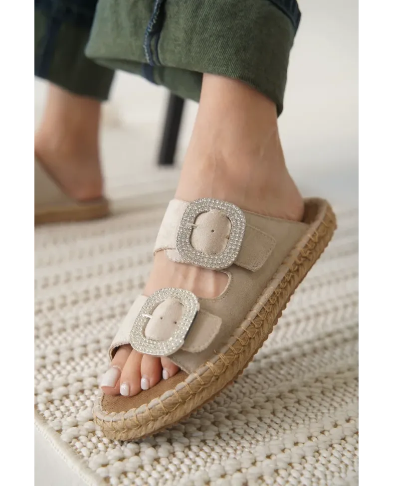 Süet Bej Taşlı Kadın Terlik TR35MY05B