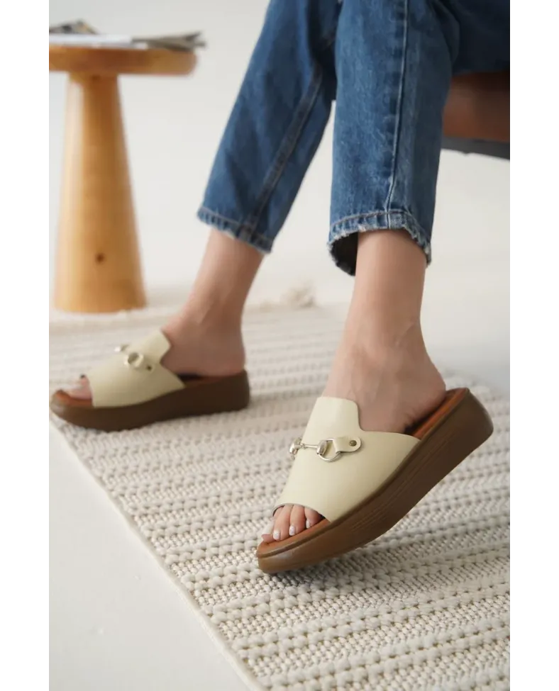 Bej Hakiki Deri Terlik TR31MY62C