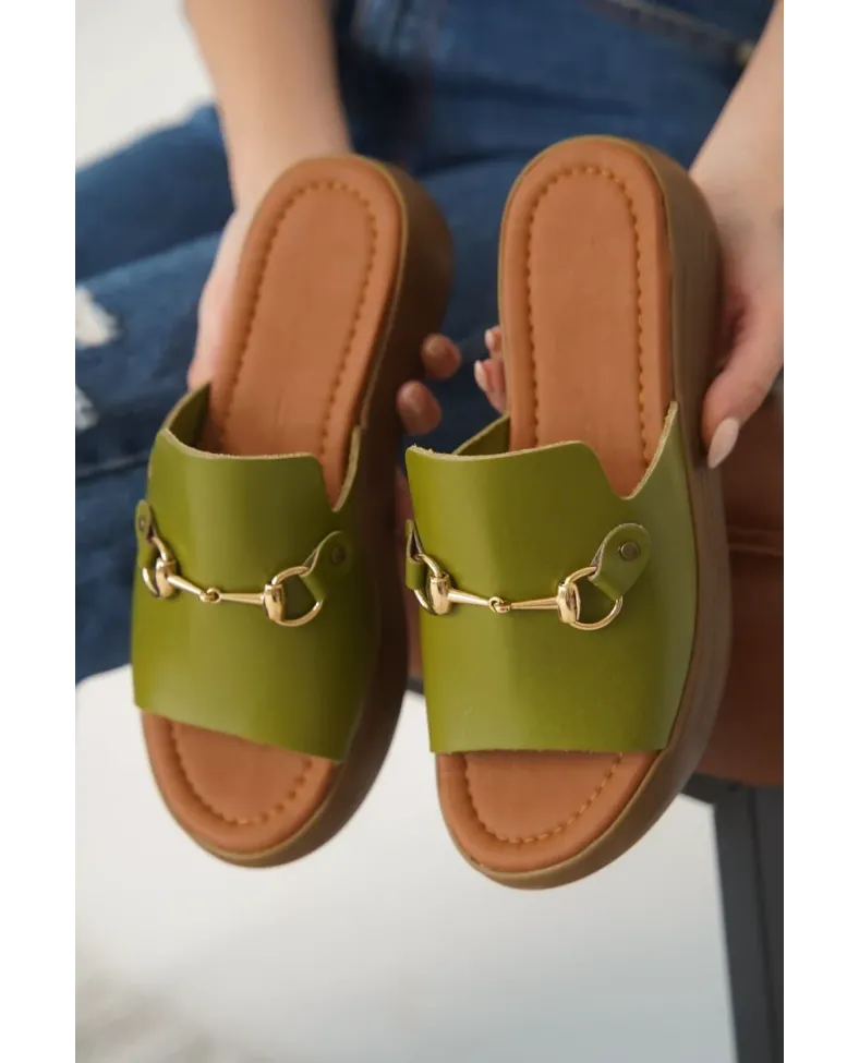 Haki Yeşili Hakiki Deri Terlik TR31MY62G