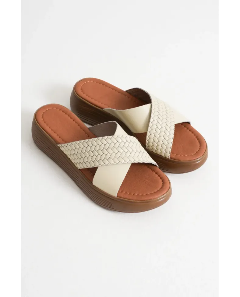 Bej Hakiki Deri Terlik TR31MY53H