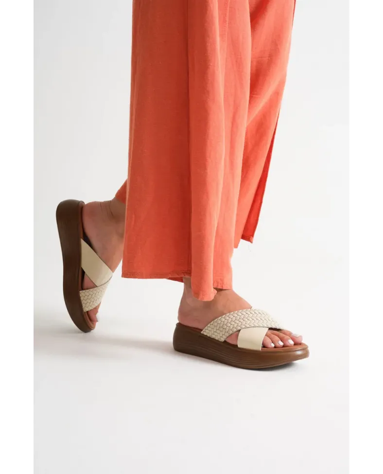 Bej Hakiki Deri Terlik TR31MY53H