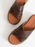 Acı Kahve Örgü Desenli Hakiki Deri Terlik TR31MY53K