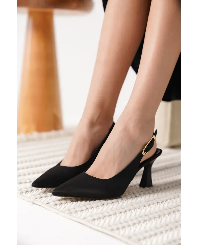 Kadın Siyah Saten Topuklu Ayakkabı TR20MS01F