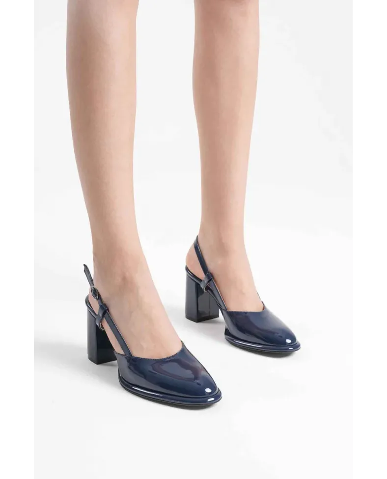 Lacivert Rugan Kadın Topuklu Ayakkabı TR18MS18C
