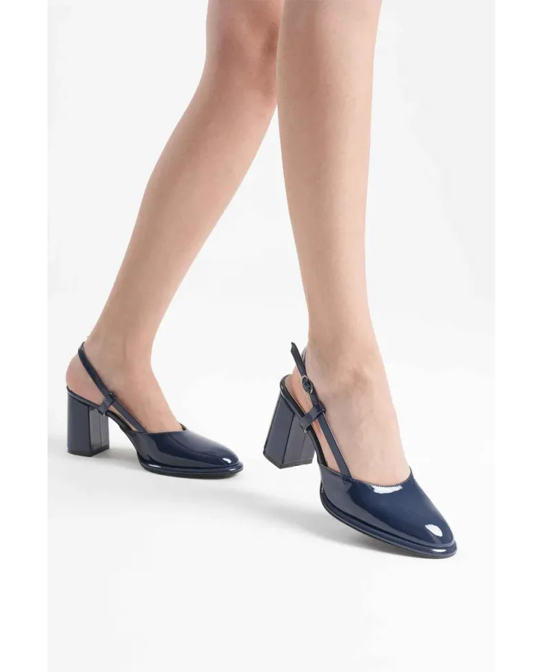 Lacivert Rugan Kadın Topuklu Ayakkabı TR18MS18C