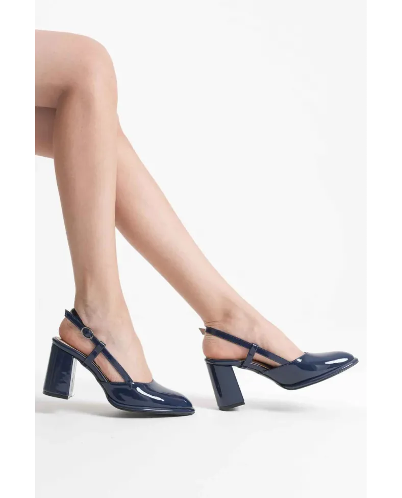 Lacivert Rugan Kadın Topuklu Ayakkabı TR18MS18C