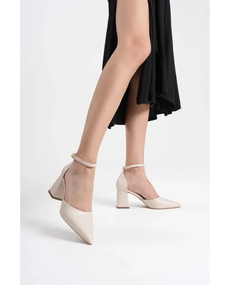 Bej Cilt Kadın Topuklu Ayakkabı TR08MS11G