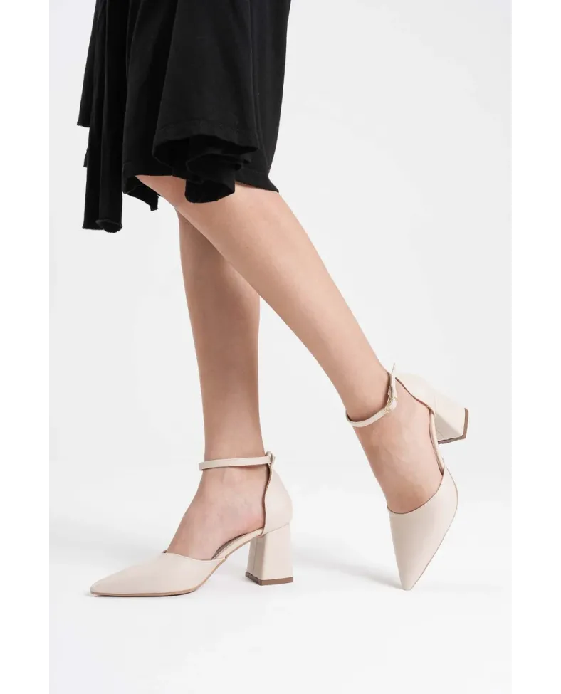 Bej Cilt Kadın Topuklu Ayakkabı TR08MS11G
