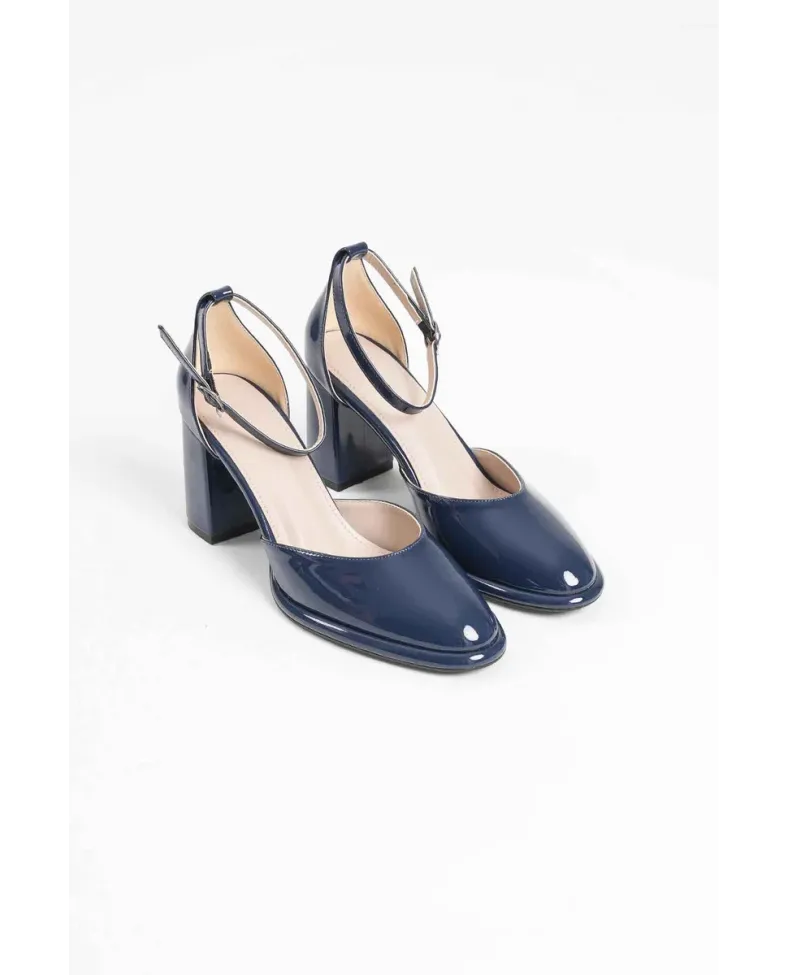 Lacivert Rugan Kadın Topuklu Ayakkabı TR18MS04C