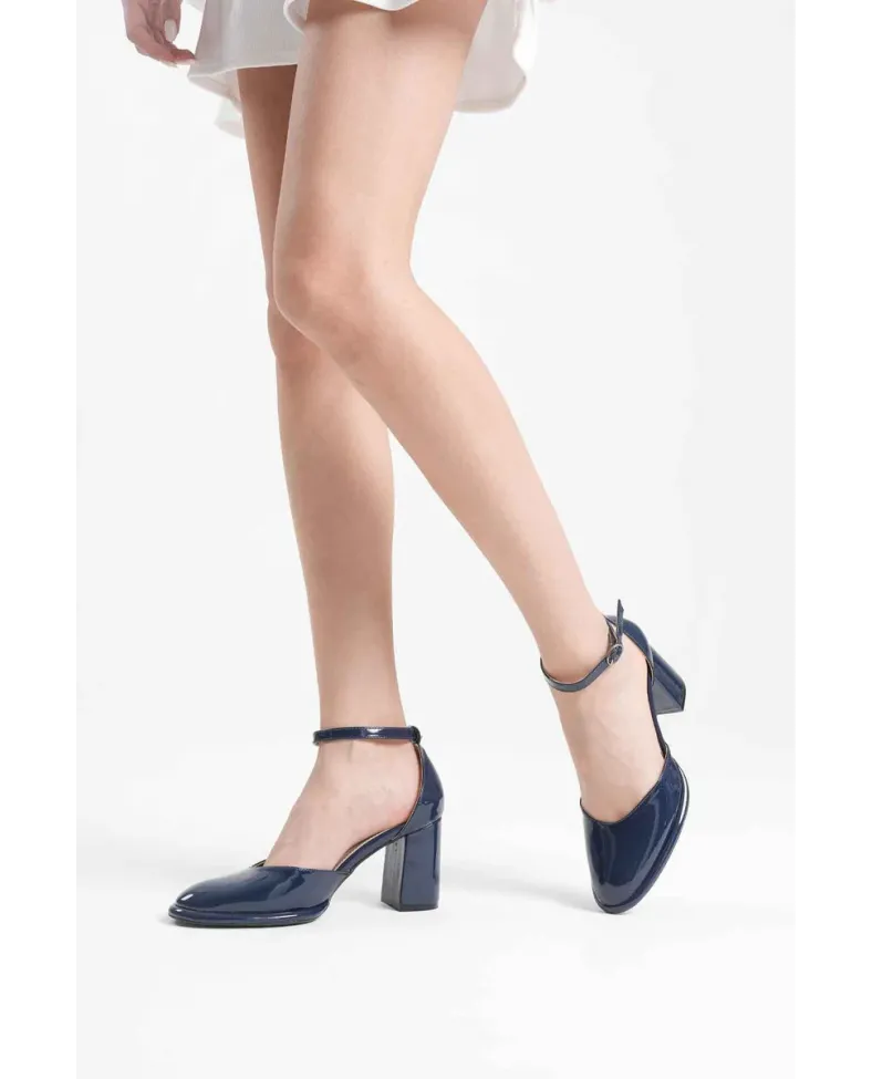 Lacivert Rugan Kadın Topuklu Ayakkabı TR18MS04C