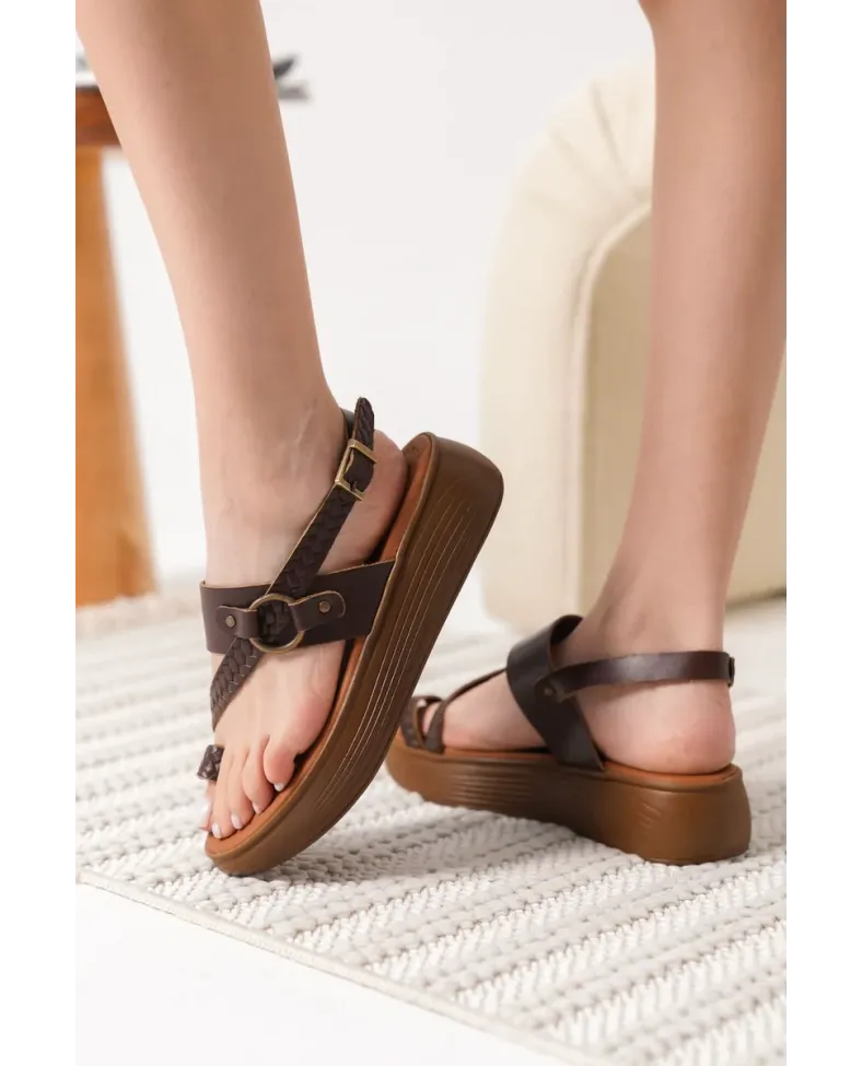 Acı Kahve Hakiki Deri Sandalet TR31MY64D