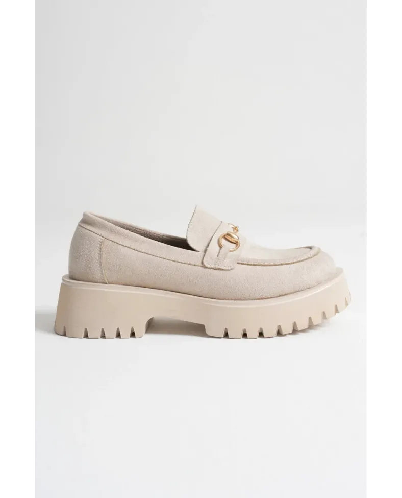 Toka Detaylı Bej Süet Günlük Loafer Ayakkabı TR10MS04D