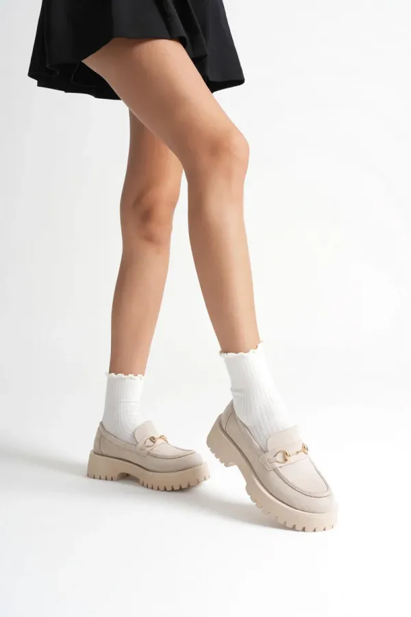 Toka Detaylı Bej Süet Günlük Loafer Ayakkabı TR10MS04D