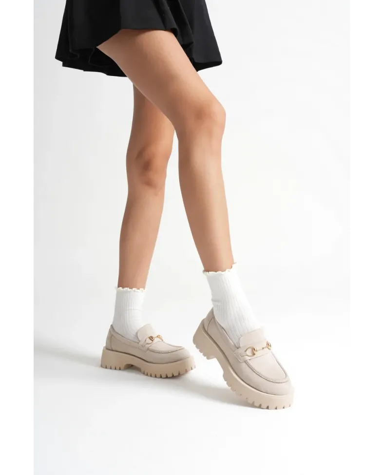 Toka Detaylı Bej Süet Günlük Loafer Ayakkabı TR10MS04D