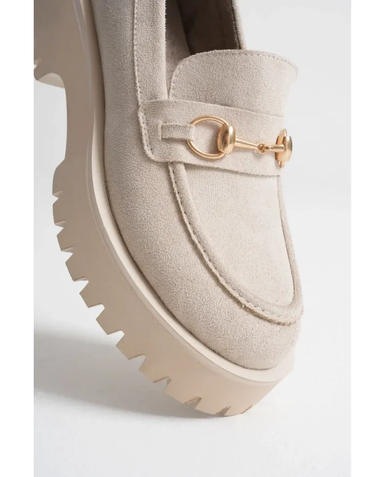 Toka Detaylı Bej Süet Günlük Loafer Ayakkabı TR10MS04D