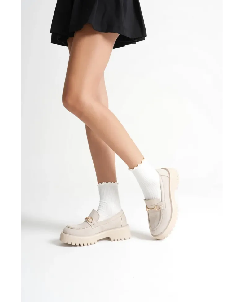 Toka Detaylı Bej Süet Günlük Loafer Ayakkabı TR10MS04D