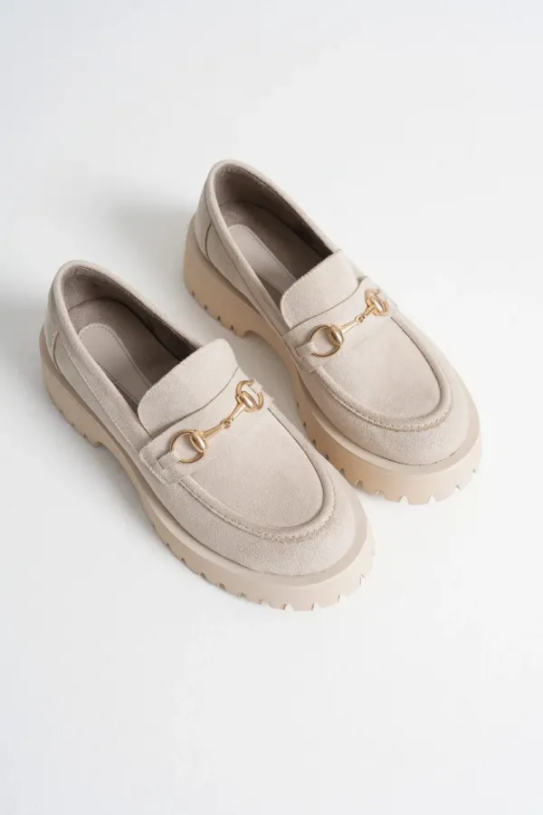 Toka Detaylı Bej Süet Günlük Loafer Ayakkabı TR10MS04D