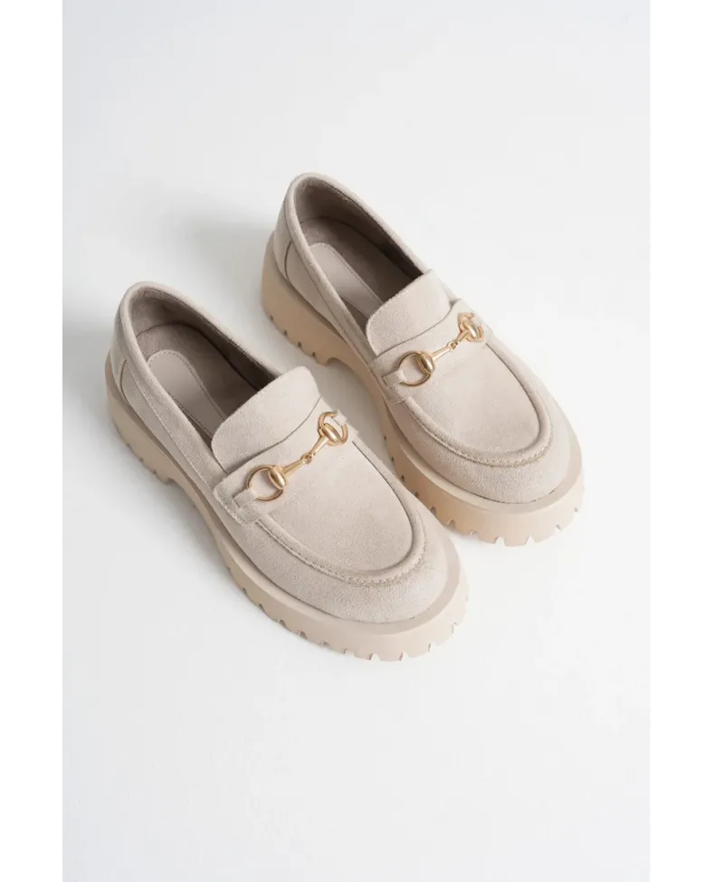 Toka Detaylı Bej Süet Günlük Loafer Ayakkabı TR10MS04D
