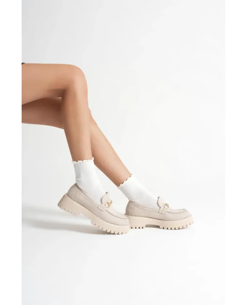 Toka Detaylı Bej Süet Günlük Loafer Ayakkabı TR10MS04D