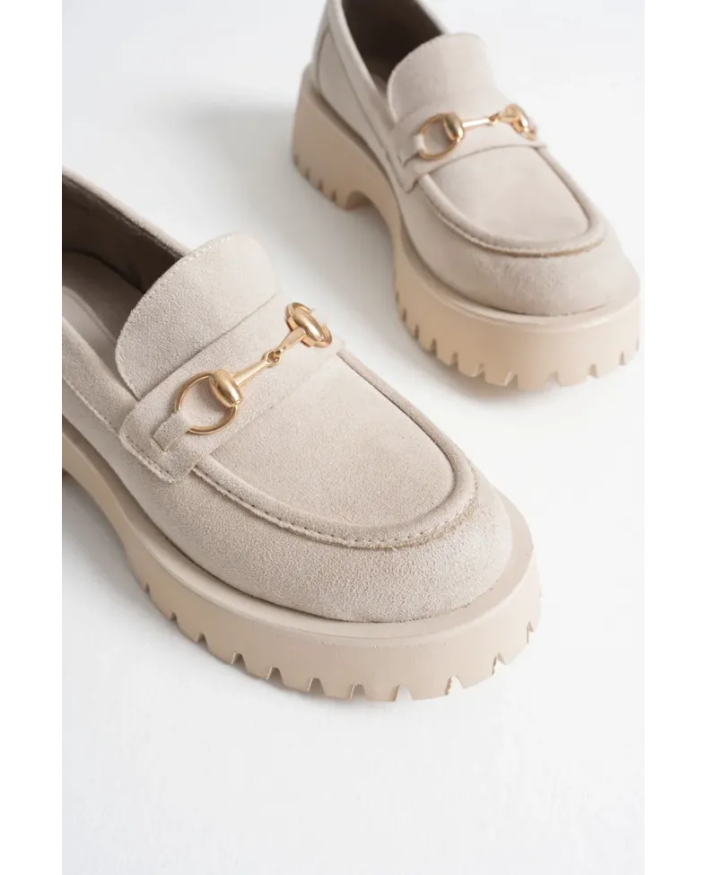 Toka Detaylı Bej Süet Günlük Loafer Ayakkabı TR10MS04D