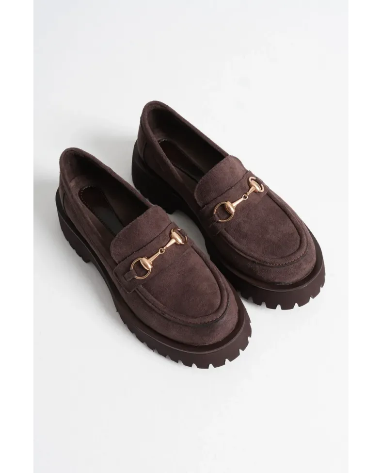 Toka Detaylı Acı Kahve Süet Günlük Loafer Ayakkabı TR10MS04E