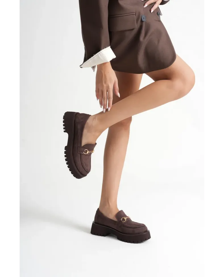 Toka Detaylı Acı Kahve Süet Günlük Loafer Ayakkabı TR10MS04E