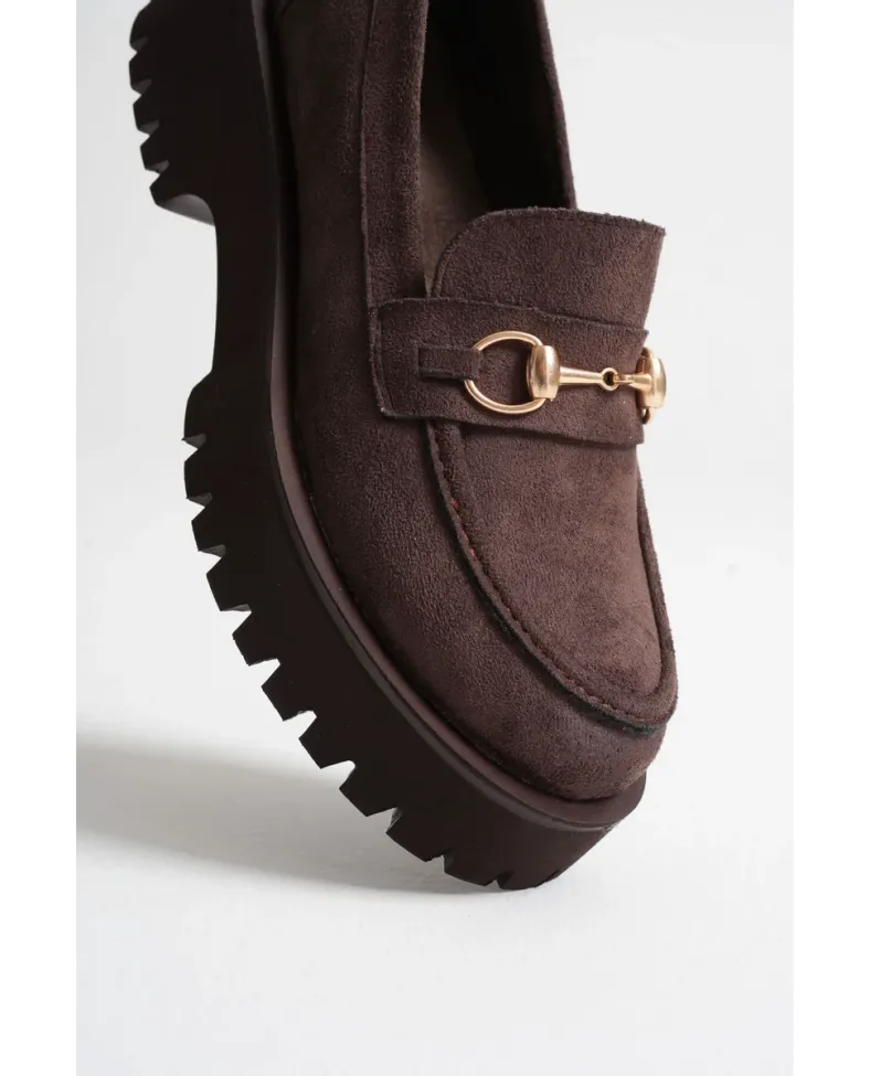 Toka Detaylı Acı Kahve Süet Günlük Loafer Ayakkabı TR10MS04E