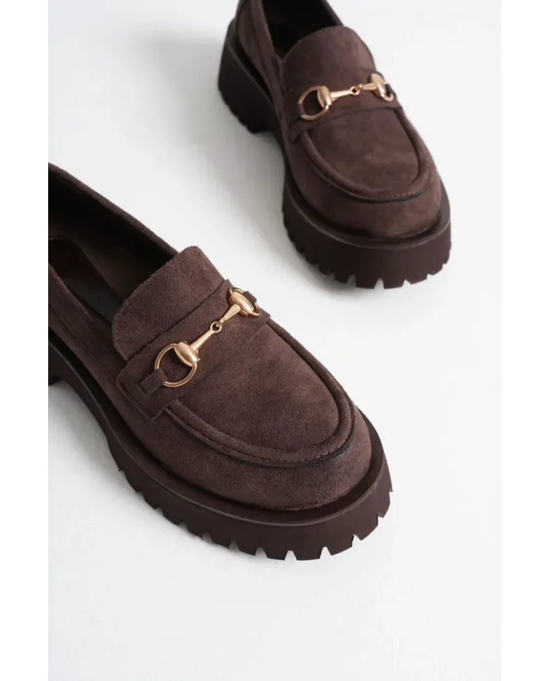 Toka Detaylı Acı Kahve Süet Günlük Loafer Ayakkabı TR10MS04E