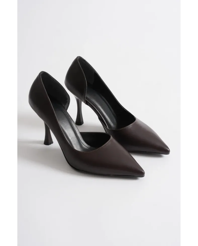 Kadın Acı Kahve Cilt Topuklu Ayakkabı TR08MS45Y