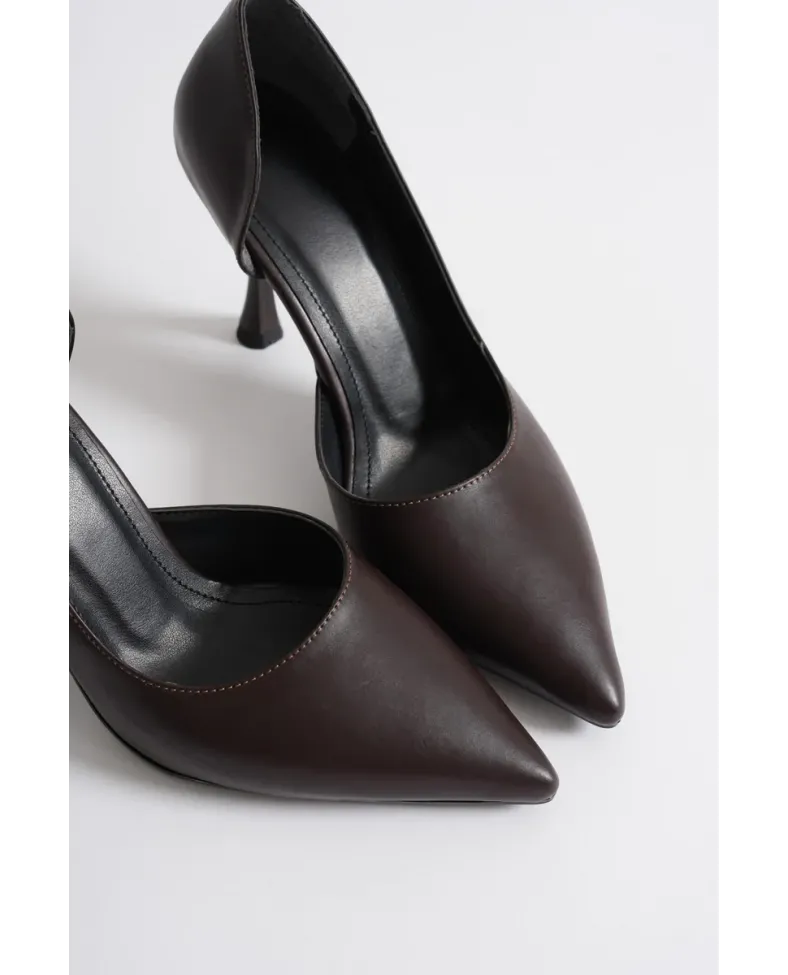 Kadın Acı Kahve Cilt Topuklu Ayakkabı TR08MS45Y