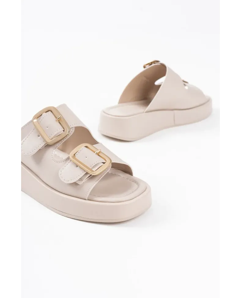 Bej Cilt Kadın Tokalı Terlik TR17MY01C