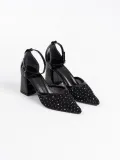 Siyah Tekstil Kumaş Taşlı Kadın Topuklu Ayakkabı TR08MS18A