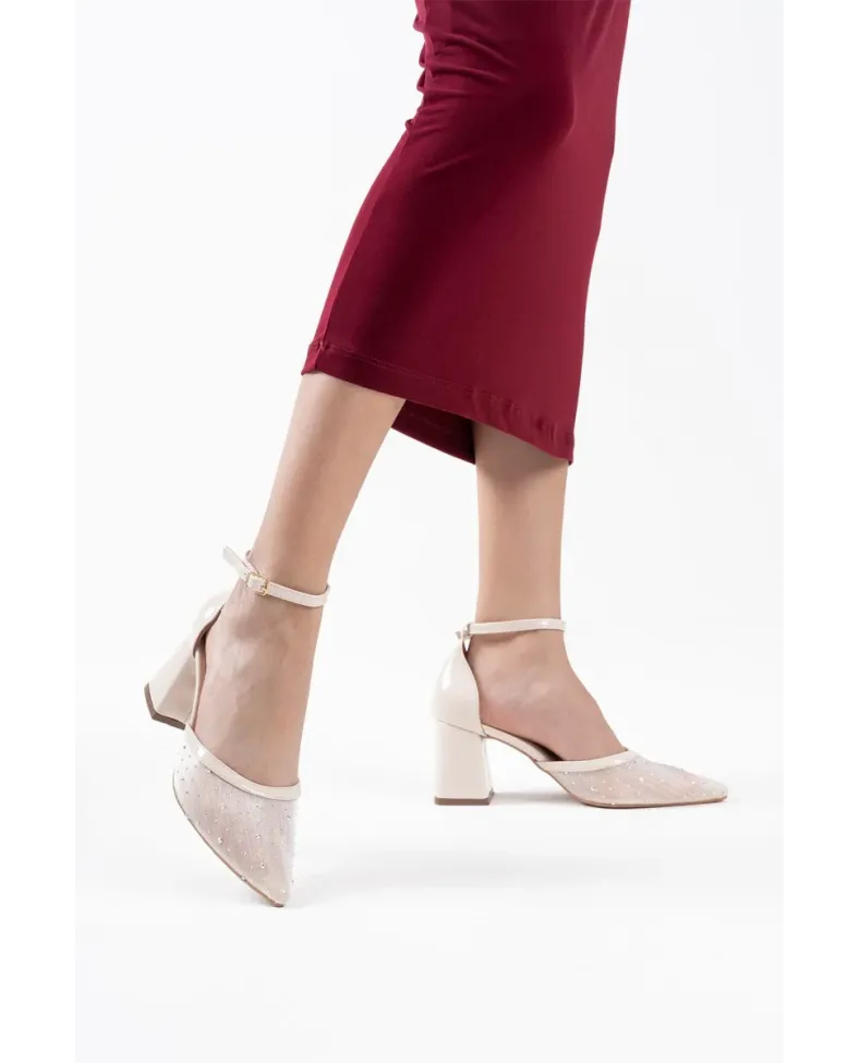 Tekstil Kumaş Taşlı Kadın Topuklu Ayakkabı TR08MS18B