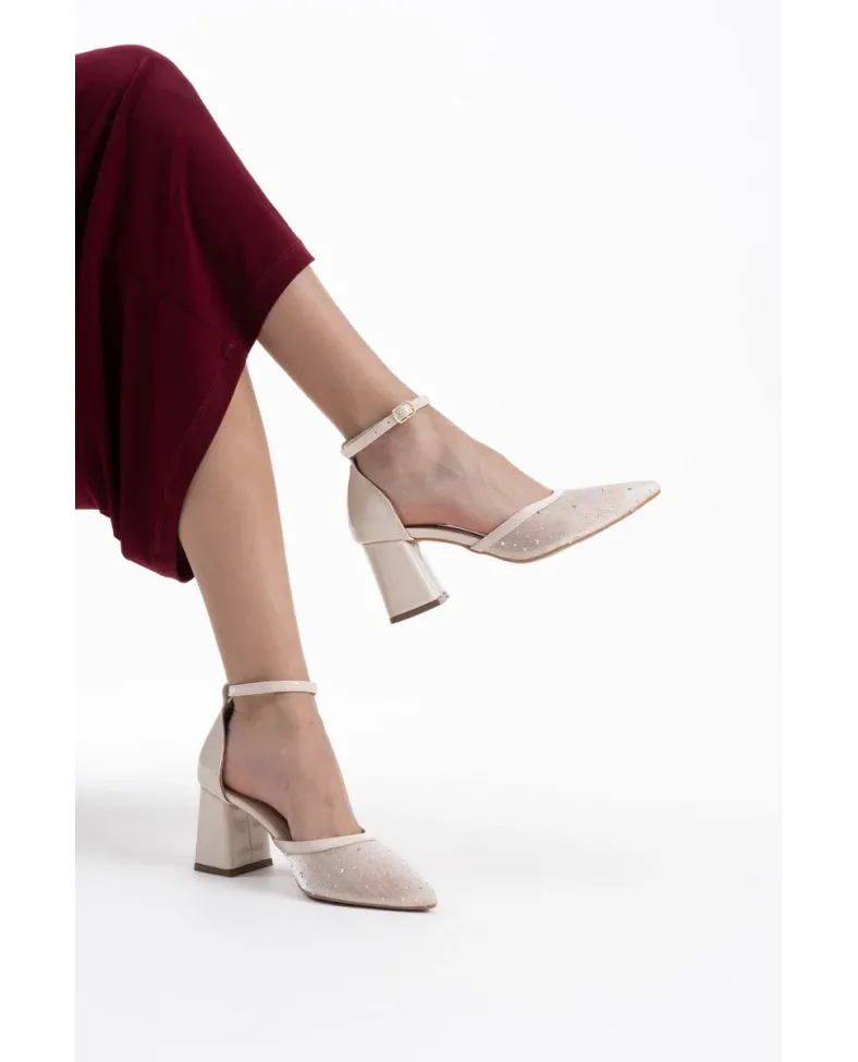 Tekstil Kumaş Taşlı Kadın Topuklu Ayakkabı TR08MS18B