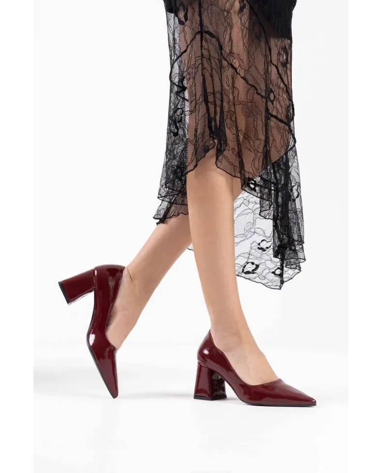 Bordo Rugan Kadın Topuklu Ayakkabı TR08MS16G