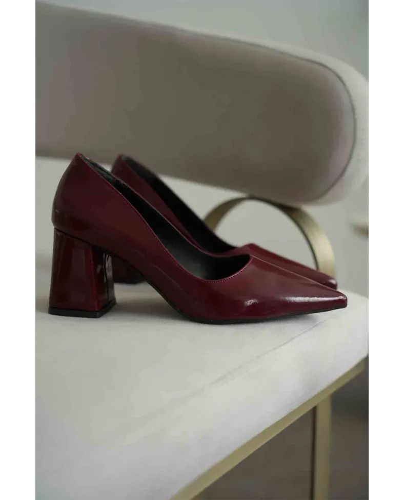 Bordo Rugan Kadın Topuklu Ayakkabı TR08MS16G