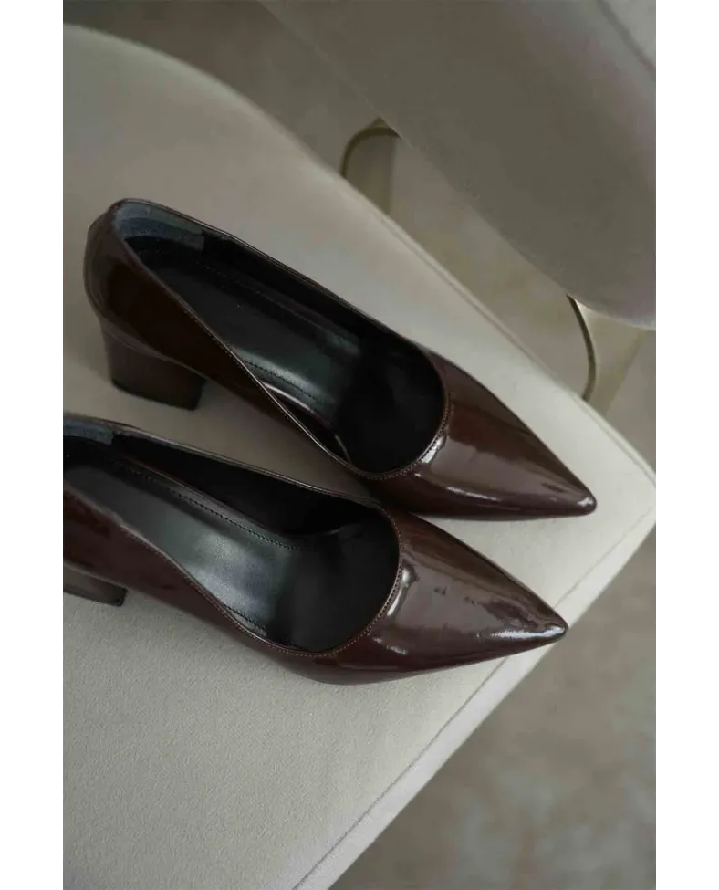 Acı Kahve Rugan Kadın Topuklu Ayakkabı TR08MS16F