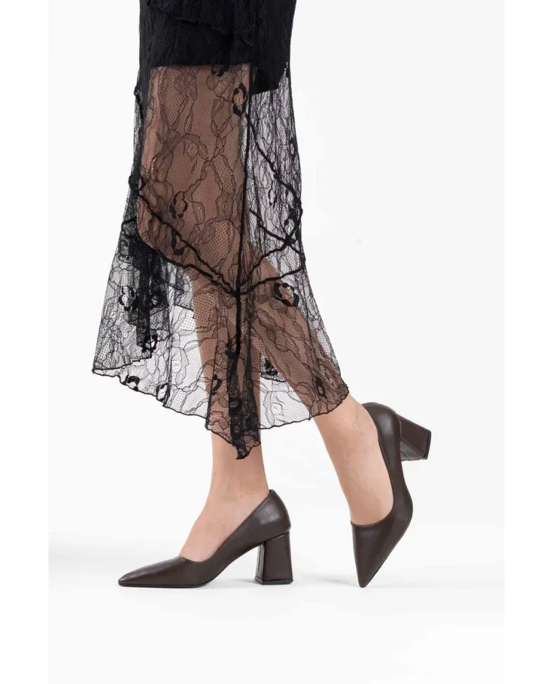 Acı Kahve Cilt Kadın Topuklu Ayakkabı TR08MS16C