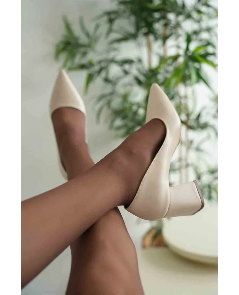 Bej Cilt Kadın Topuklu Ayakkabı TR08MS16B