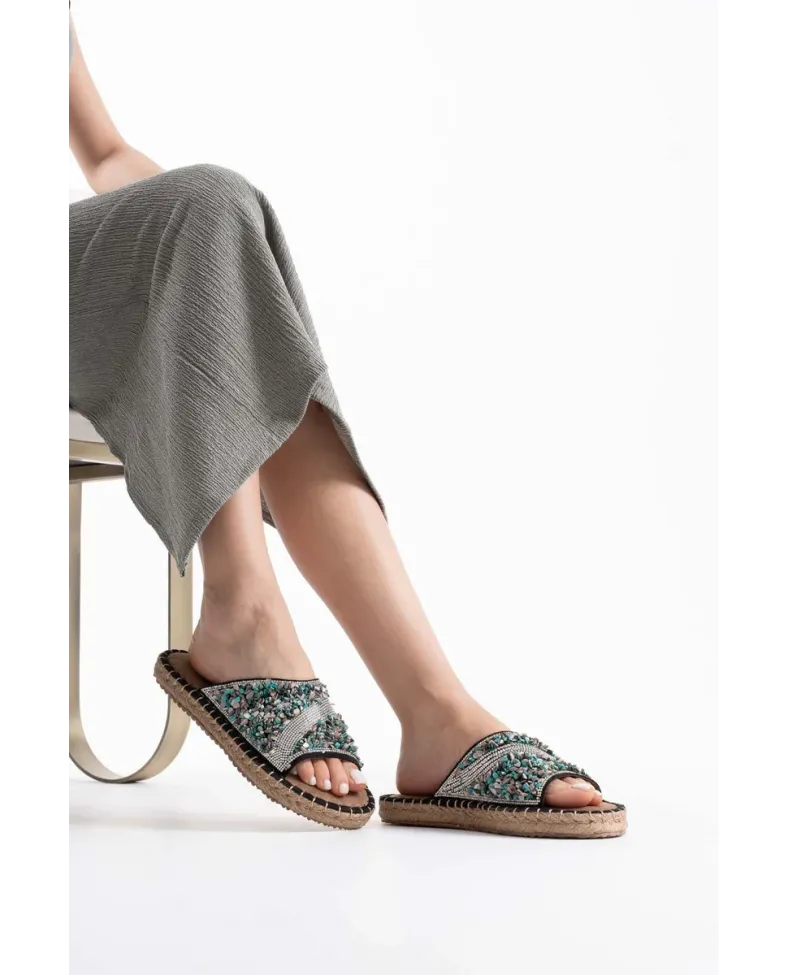 Kadın Siyah Taş İşlemeli Terlik TR35MY08A