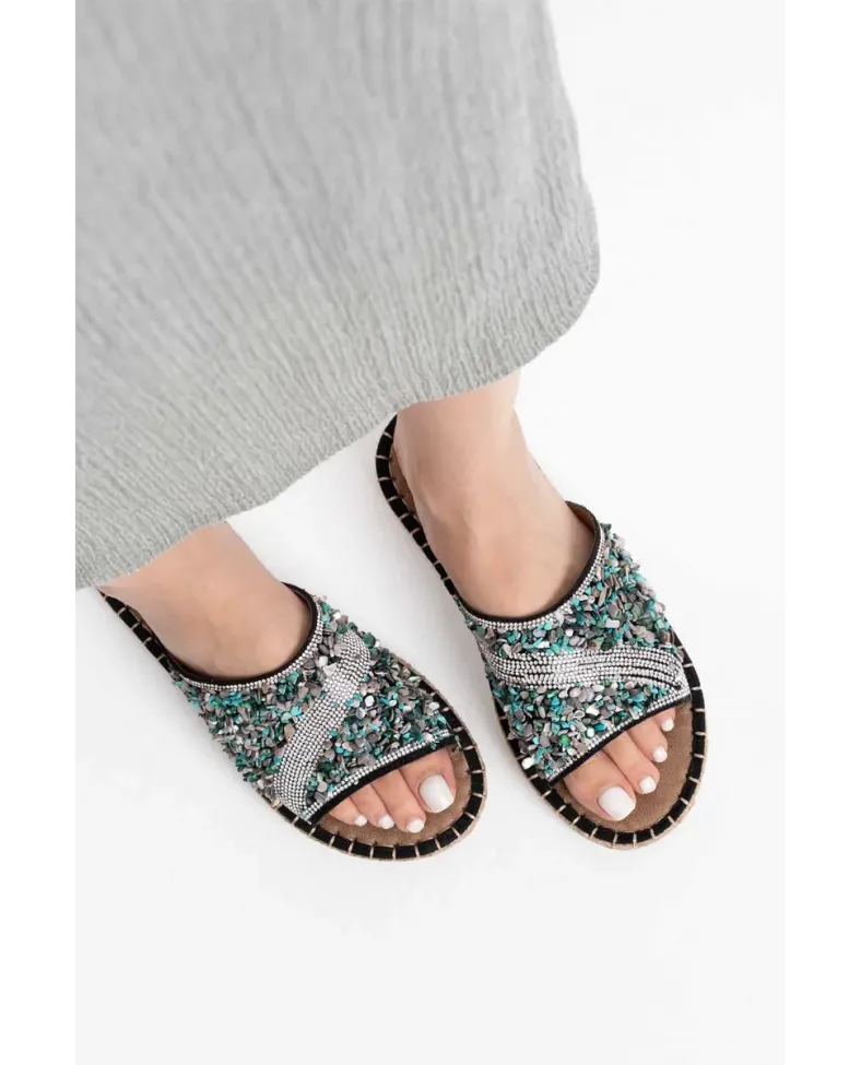 Kadın Siyah Taş İşlemeli Terlik TR35MY08A