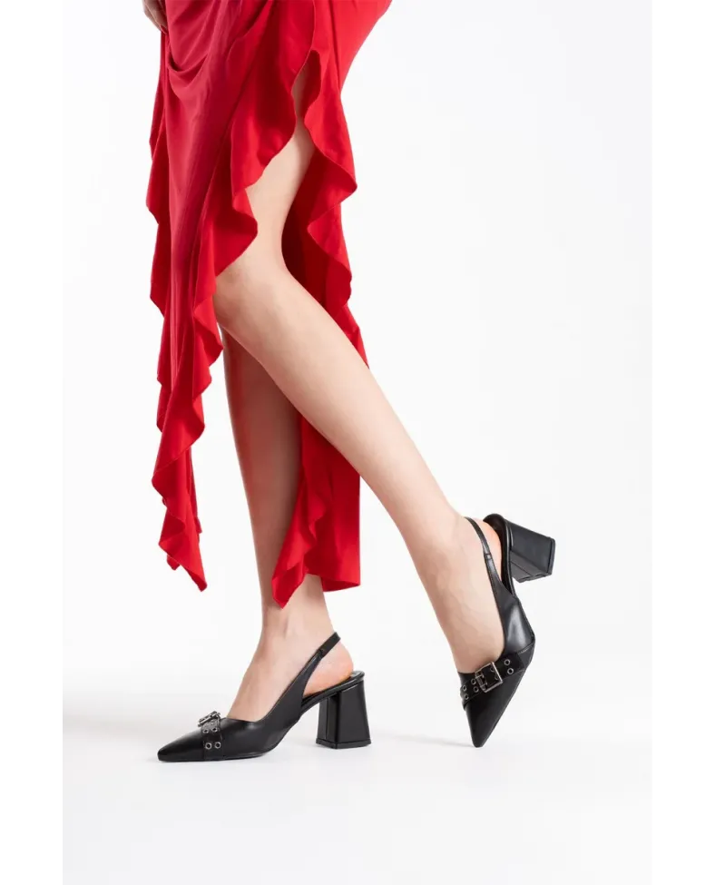 Siyah Cilt Kadın Topuklu Ayakkabı TR08MS07D