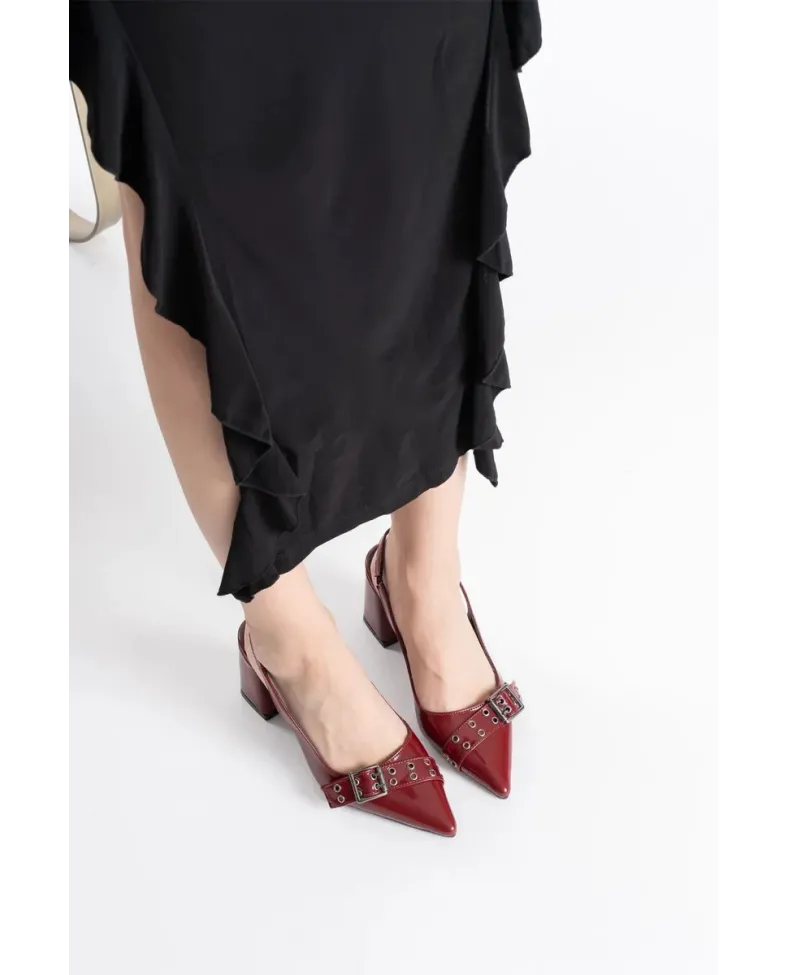Bordo Rugan Kadın Topuklu Ayakkabı TR08MS07C